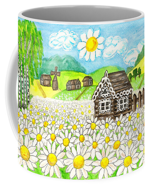 Art Coffee Mug featuring the painting House with camomiles, painting by Irina Afonskaya