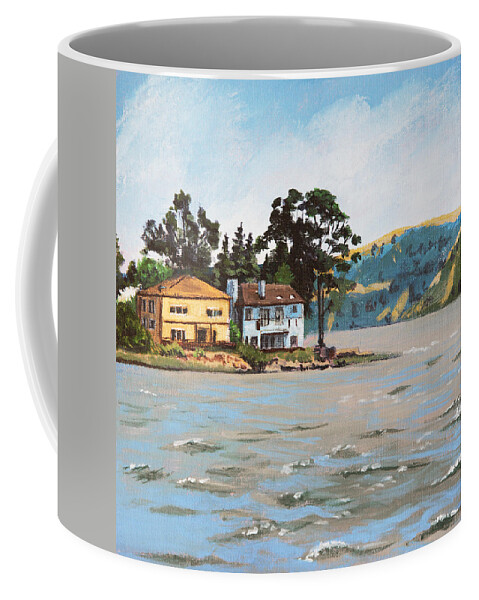 Buildings Coffee Mug featuring the painting Houses Next To Water by Masha Batkova