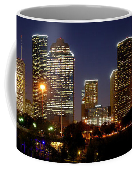 Houston Skyline Coffee Mug featuring the photograph Houston Skyline at NIGHT by Jon Holiday