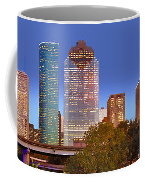 Houston Texas Skyline Coffee Mug featuring the photograph Houston Texas Skyline at DUSK by Jon Holiday