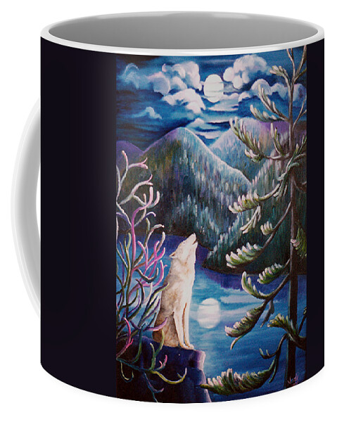 Wolf Coffee Mug featuring the painting Howlin' the Blues by Renate Wesley
