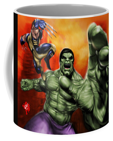 Hulk Coffee Mug featuring the painting Hulk by Pete Tapang