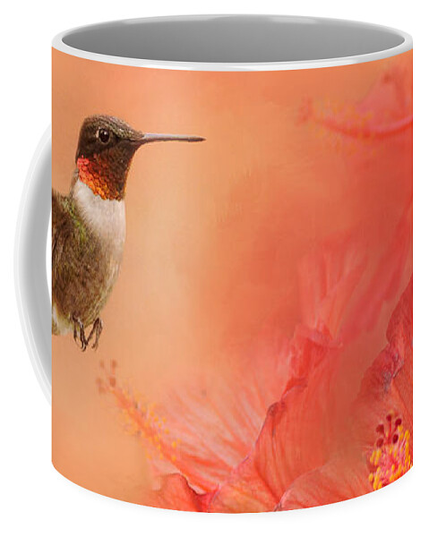 Jai Johnson Coffee Mug featuring the photograph Hummingbird and Peach Hibiscus by Jai Johnson