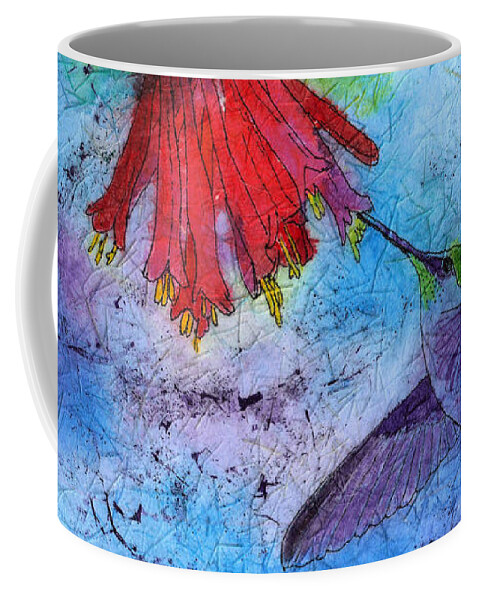 Hummingbird Coffee Mug featuring the mixed media Hummingbird Batik Watercolor by Conni Schaftenaar