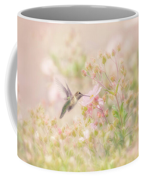 Hummingbird Coffee Mug featuring the photograph Hummingbird in Anemone Garden Springtime by Susan Gary