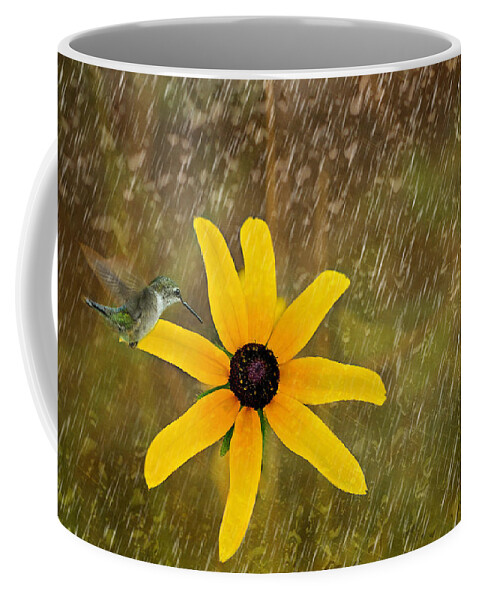 Hummingbird Print Coffee Mug featuring the photograph Hummingbird in the Rain by Gwen Gibson