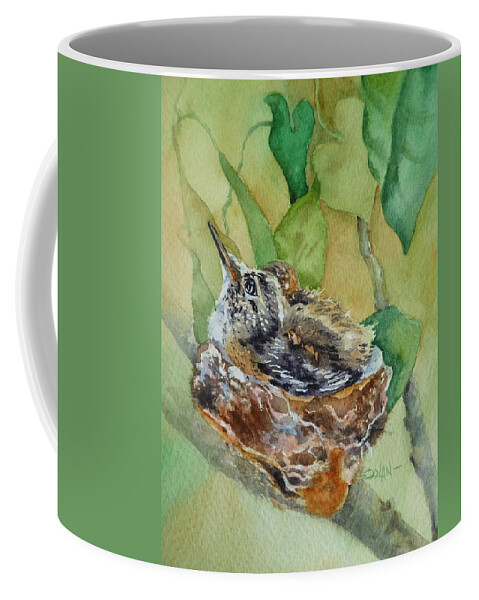 Watercolor Painting Coffee Mug featuring the painting Hummingbird Nestiing by Pat Dolan