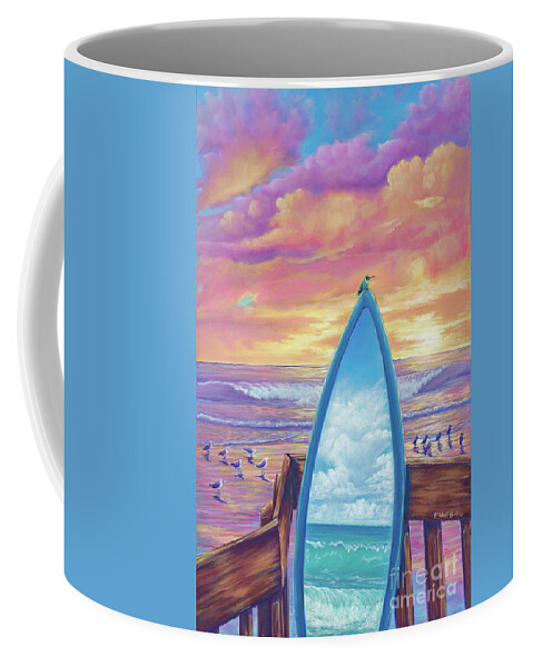 Surfboard Coffee Mug featuring the painting Hummingboard by Elisabeth Sullivan