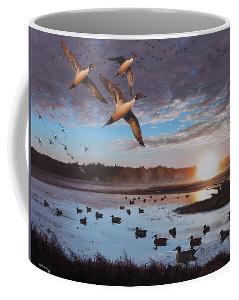 Duck Hunting Coffee Mug featuring the painting Humphrey Farm Pintails by Glenn Pollard