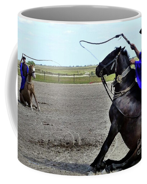 Hungarian Coffee Mug featuring the photograph Hungarian Horsemanship tricks by Barbie Corbett-Newmin