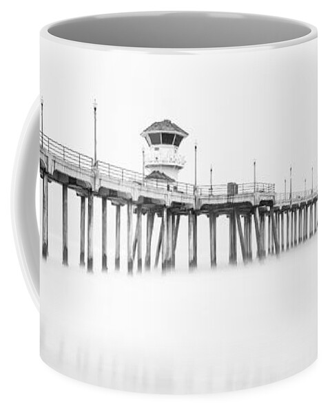 America Coffee Mug featuring the photograph Huntington Beach Pier Panorama in Black and White by Paul Velgos