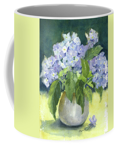  Coffee Mug featuring the painting Hydrangeas in the Light by Maria Hunt