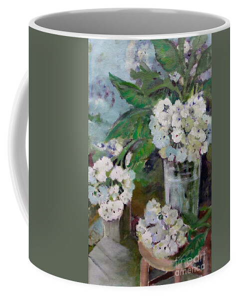 Hydrengea Coffee Mug featuring the painting Hydrangea by Mafalda Cento