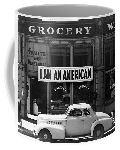 Xenophobia Coffee Mug featuring the photograph I Am An American - After Pearl Harbor - 1942 by War Is Hell Store