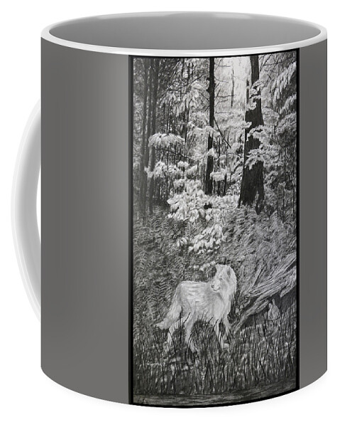 Forest Coffee Mug featuring the drawing I Can't Find the Rabbit by Quwatha Valentine