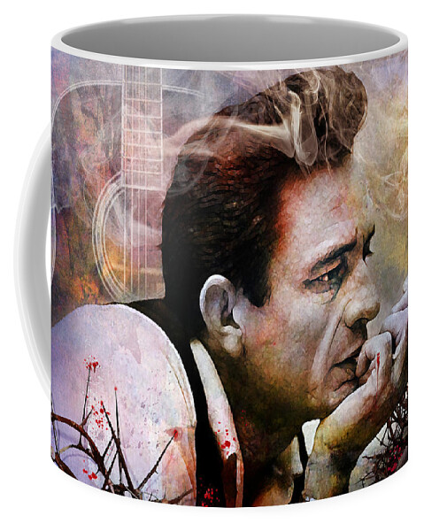 Johnny Cash Coffee Mug featuring the mixed media I Focus on the Pain by Mal Bray