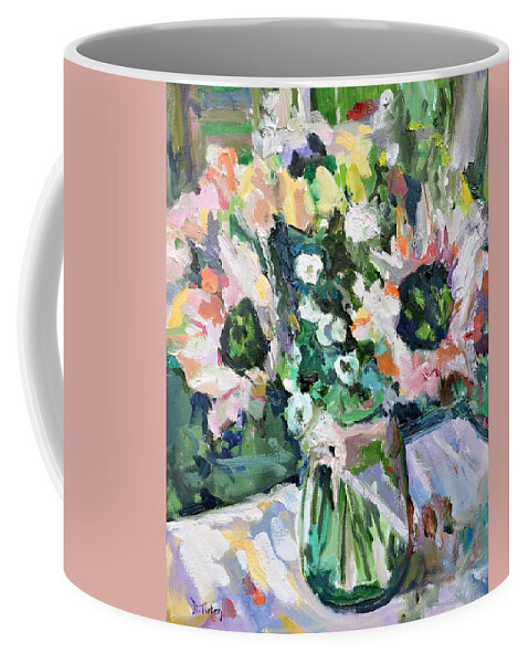Green Coffee Mug featuring the painting I Wanna Make You Happy Oil Painting by Donna Tuten