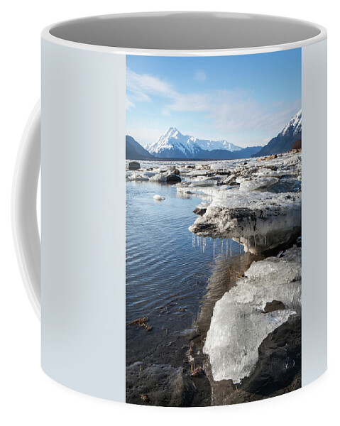 Chilkat Estuary Coffee Mug featuring the photograph Ice chunks in the Chilkat Estuary by Michele Cornelius