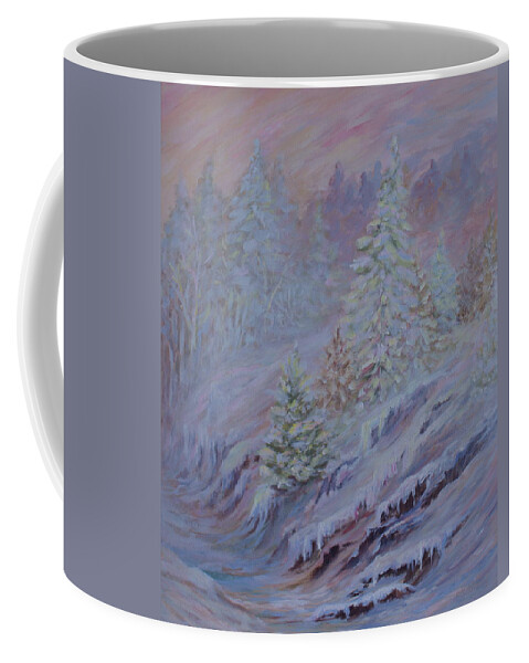 Ice Fog In Northern Landscape Coffee Mug featuring the painting Ice Fog in the Forest by Jo Smoley