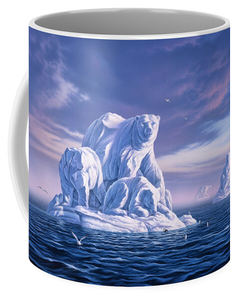 Polar Bear Coffee Mug featuring the painting Icebeargs by Jerry LoFaro