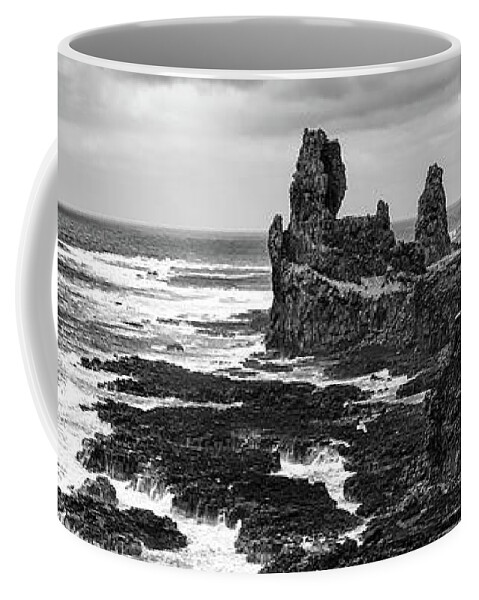 Iceland Coffee Mug featuring the photograph Iceland coast Malarrif black and white by Matthias Hauser