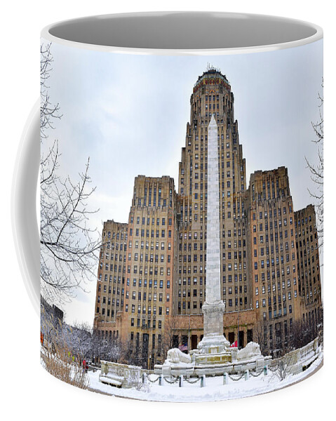 Art Deco Coffee Mug featuring the photograph Iconic Buffalo City Hall in Winter by Nicole Lloyd