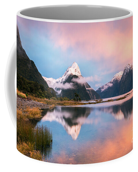 New Zealand Coffee Mug featuring the photograph Iconic view of Milford Sound at sunrise - New Zealand by Matteo Colombo