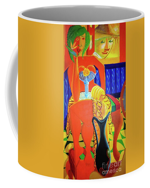 Visual Pun; Optical Illusion; Double Imagery; Alternative Reality; Anthropomorphic Perception; Coffee Mug featuring the painting Europe Ogling Africa by David G Wilson