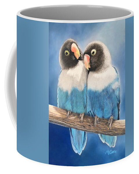 Birds Coffee Mug featuring the pastel Lovebirds by Marlene Little