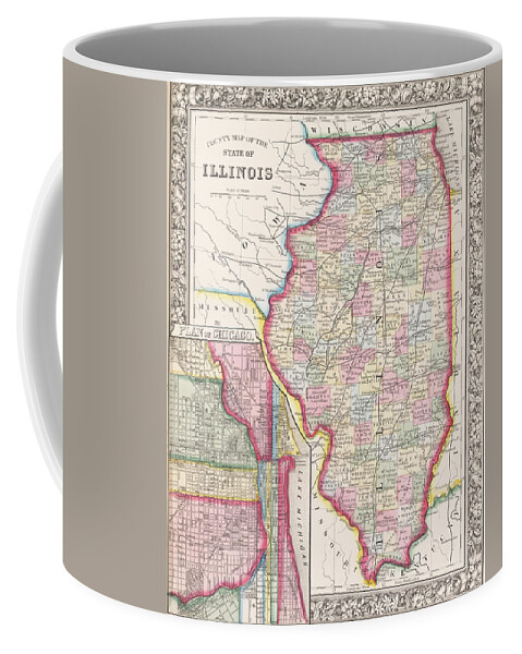 Illinois Coffee Mug featuring the digital art Illinois 1800s Historical Map Color by Toby McGuire