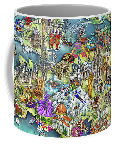 Europe Coffee Mug featuring the painting Illustrated Map of Europe by Maria Rabinky