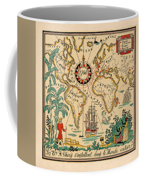 Illustrated Map Of The World Coffee Mug featuring the drawing Illustrated Map of the World, 1768 - Pictorial Map - Historic Map - Old Atlas by Studio Grafiikka