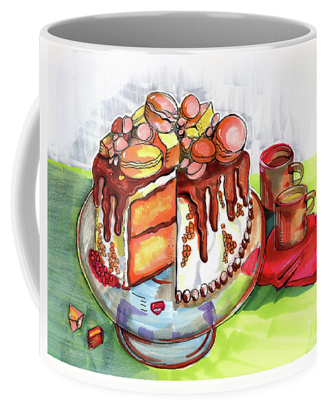 Dessert Coffee Mug featuring the drawing Illustration Of Winter Party Cake by Ariadna De Raadt