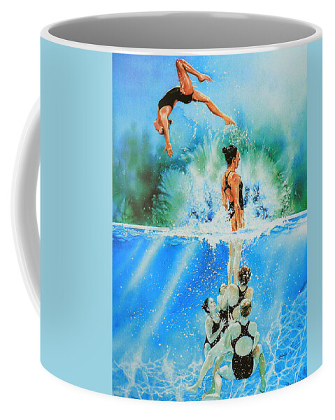 Swimming Coffee Mug featuring the painting In Sync by Hanne Lore Koehler