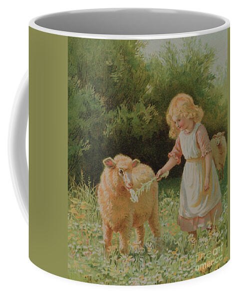 Sheep Coffee Mug featuring the painting In The Meadow by English School