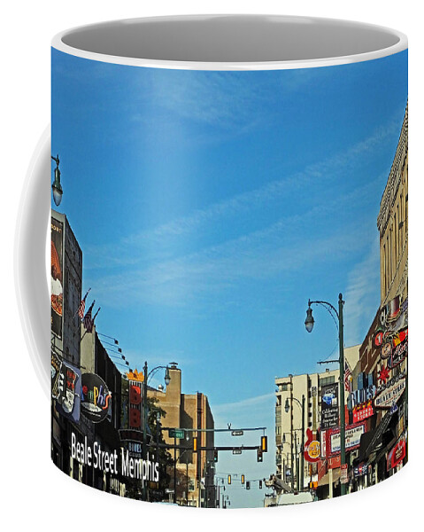 Beale Street Coffee Mug featuring the photograph In the Middle of Beale Street Memphis by Lizi Beard-Ward