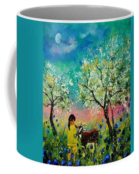 Landscape Coffee Mug featuring the painting In the orchard by Pol Ledent