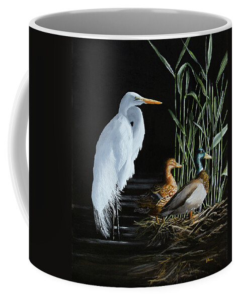 Egret Coffee Mug featuring the painting In The Spotlight by Johanna Lerwick