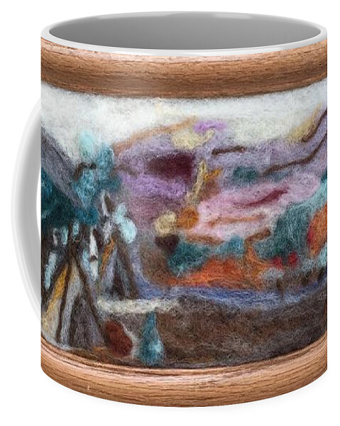 Wool Painting Coffee Mug featuring the tapestry - textile Indian Camp by Christine Lathrop