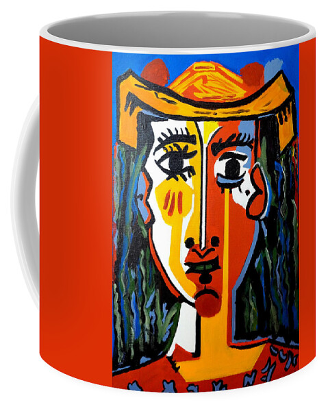 Indian One Picasso Coffee Mug featuring the painting Indian One Picasso by Nora Shepley