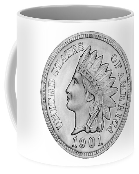 Indian Penny Coffee Mug featuring the drawing Indian Penny by Greg Joens