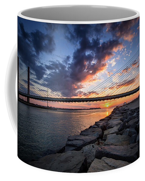 Indian River Bridge Coffee Mug featuring the photograph Indian River Inlet and Bay Sunset by Bill Swartwout