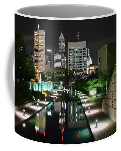 Indianapolis Coffee Mug featuring the photograph Indianapolis Canal Night View by Frozen in Time Fine Art Photography
