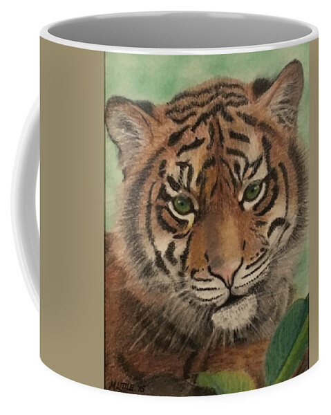 Tiger Coffee Mug featuring the drawing Innocence by Marlene Little
