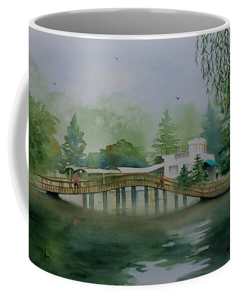 Japan Coffee Mug featuring the painting Inokashira Bridge in Summer by Kelly Miyuki Kimura