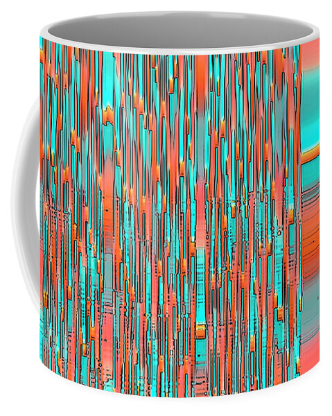 Geometric Abstract Coffee Mug featuring the digital art Interplay Of Warm And Cool by Ben and Raisa Gertsberg
