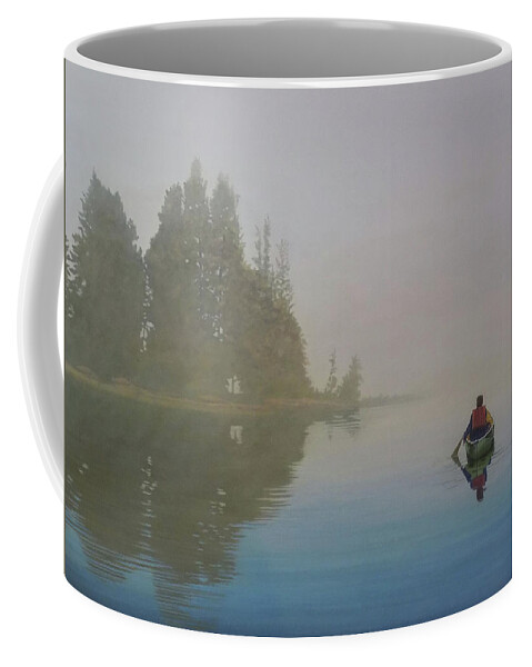 Canoe Coffee Mug featuring the painting Into the Mistic by Kenneth M Kirsch