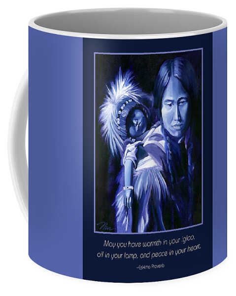 Christmas Card Coffee Mug featuring the painting Inuit Mother and Child Holiday Card by Nancy Griswold