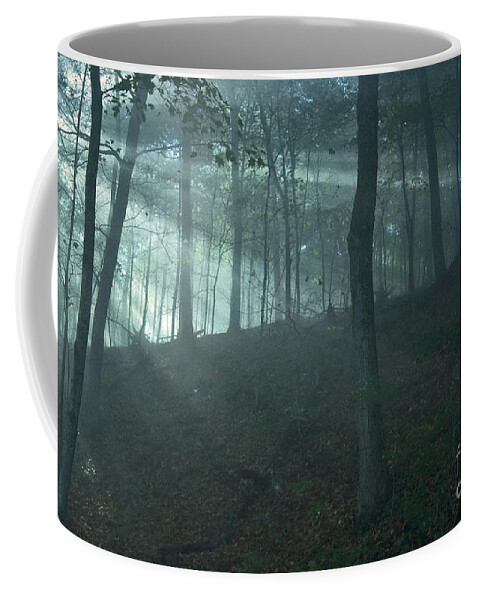 Forest Coffee Mug featuring the photograph Iowa Fog rays by Sven Brogren