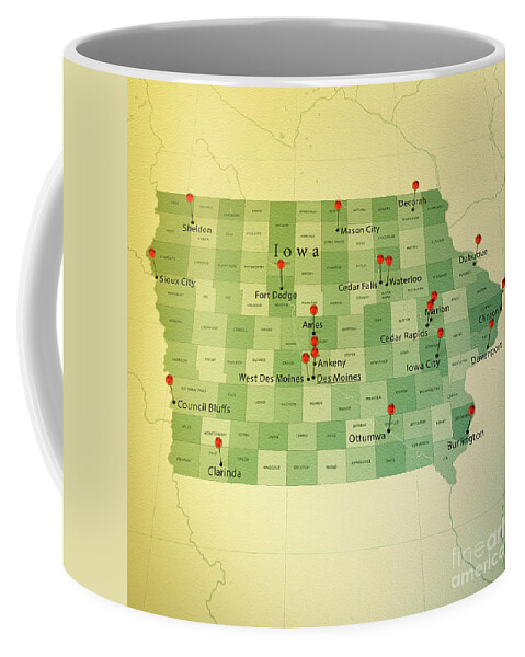 Cartography Coffee Mug featuring the digital art Iowa Map Square Cities Straight Pin Vintage by Frank Ramspott
